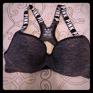 PINK heather grey sports bra